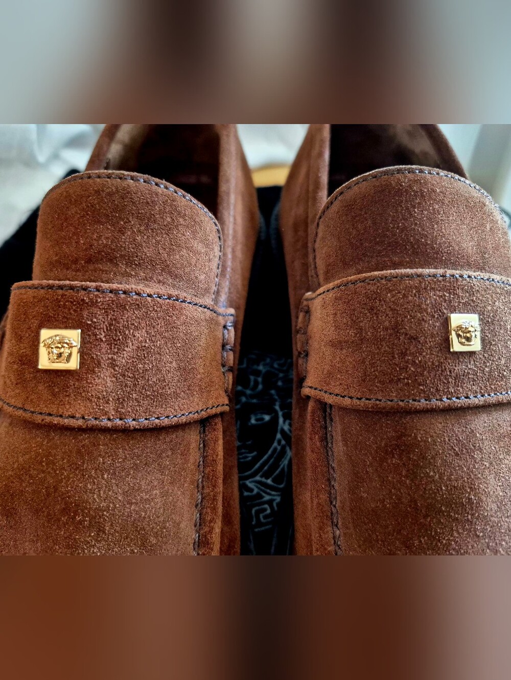 ARCHIVAL VINTAGE GIANNI VERSACE BROWN SUEDE MEDUSA LOAFERS - Picture 9 of 9